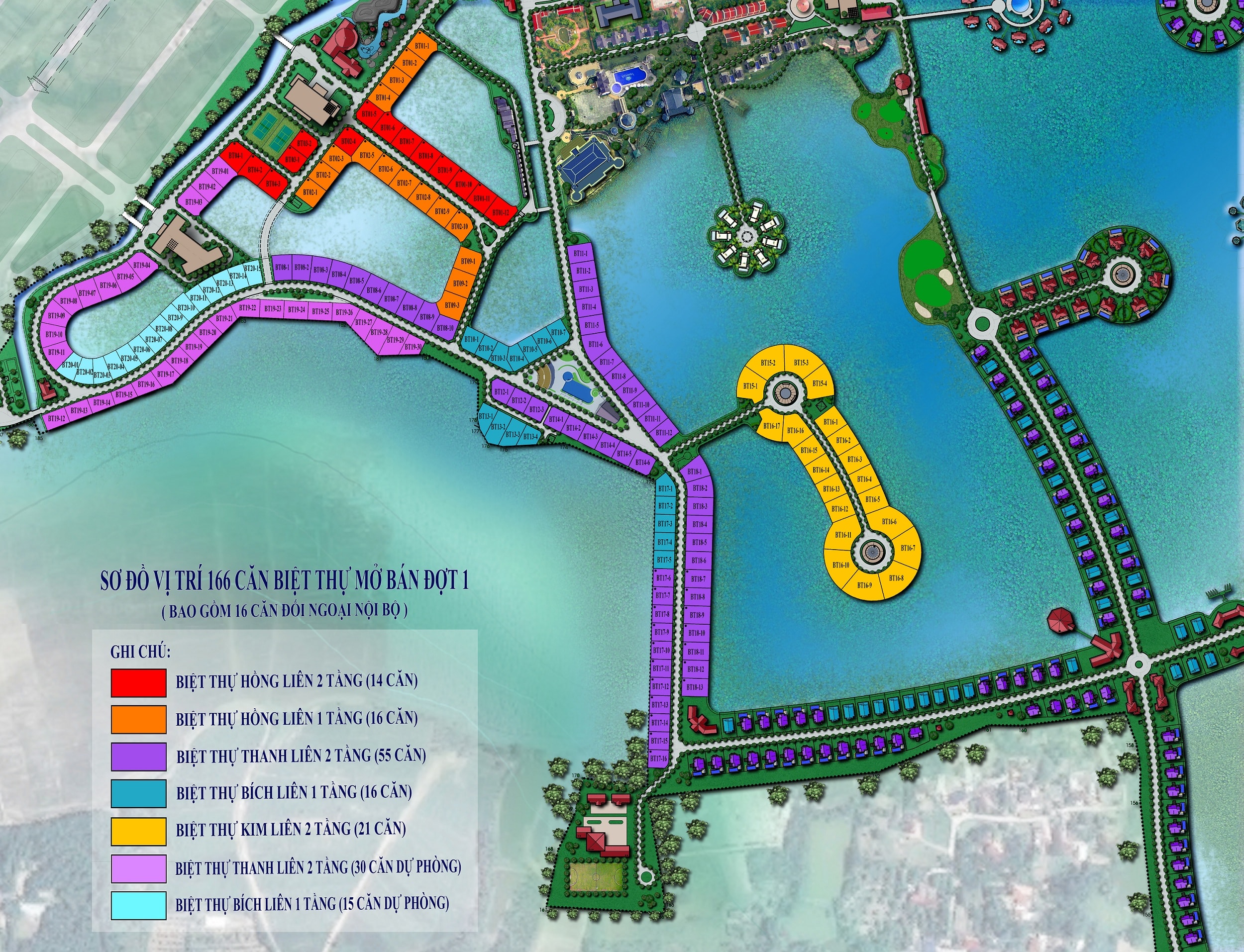 Mặt bằng dự án Vườn Vua Resort Phú Thọ giai đoạn 1 gồm 166 lô